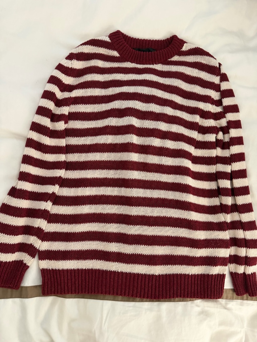 Zara Maroon and Cream Striped Knit Sweater - Size Small